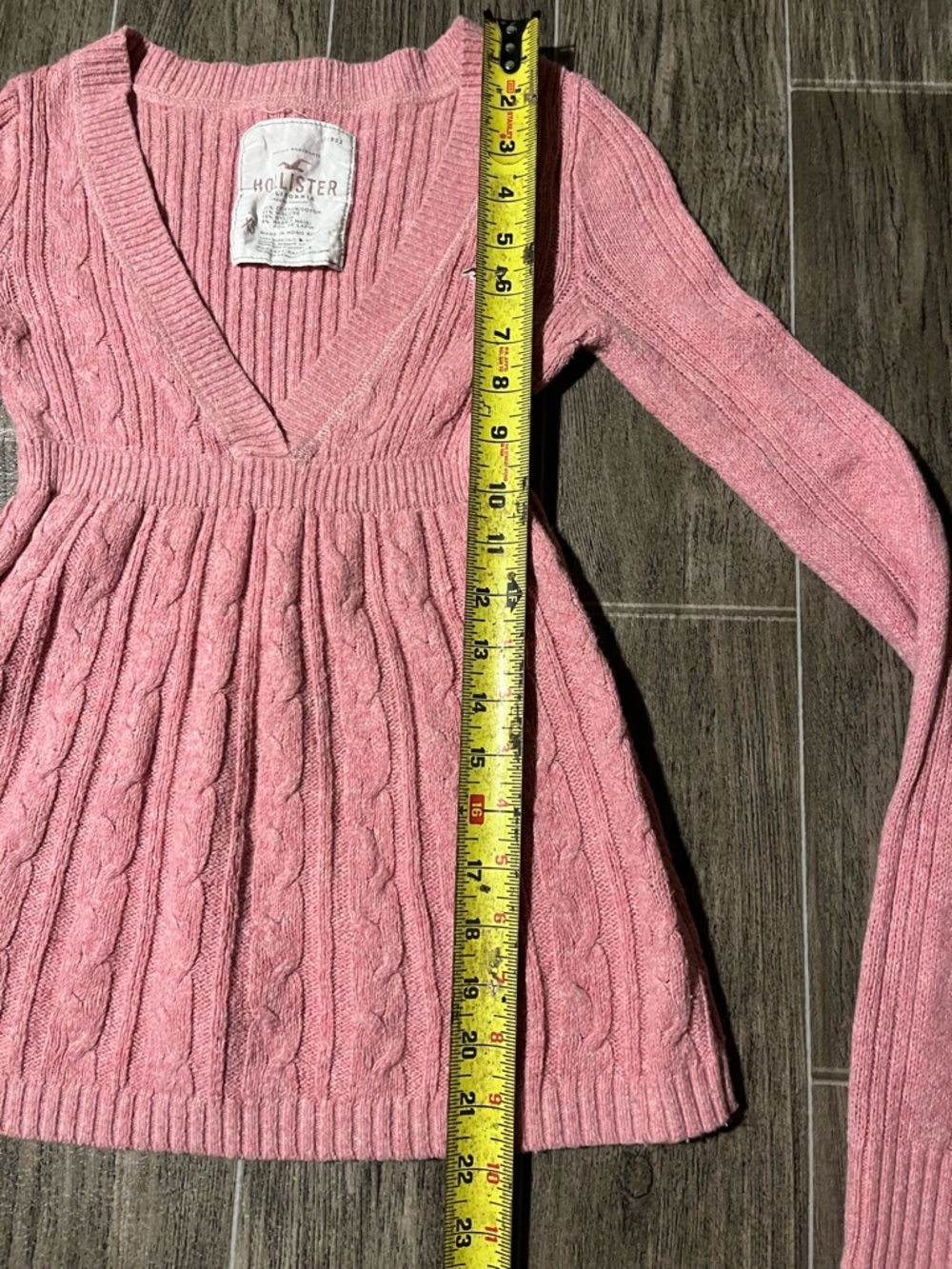 Vtg Hollister Babydoll Sweater Pink Rabbit Hair Cable Knit Long Sleeve Y2K - Picture 5 of 5